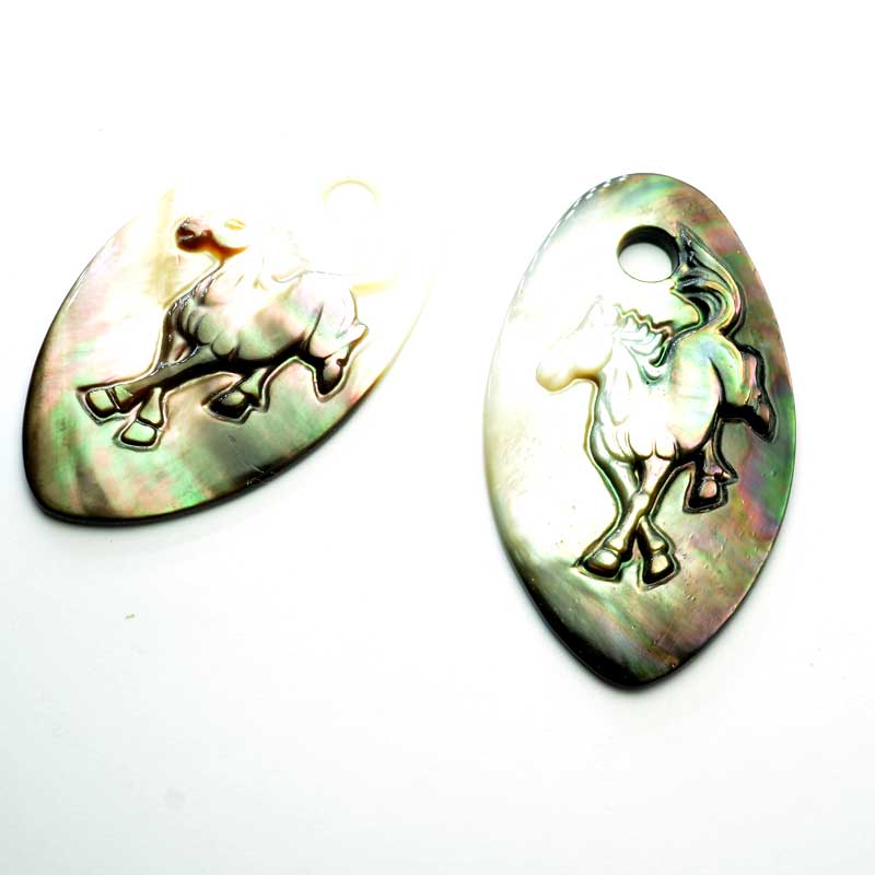 Pendant -  Oval Carved Horse - Mother of Pearl