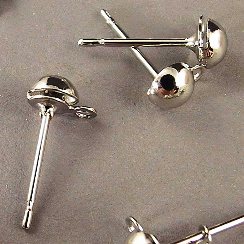 Earring - 4mm Dome Stud with Loop - Nickel (4 pairs)