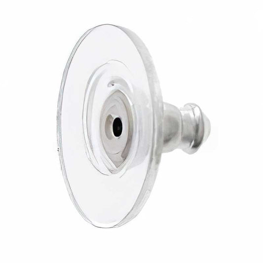 Earring -  Clutch with built-in Plastic Disk - Clear - Silvertone (4 pairs)