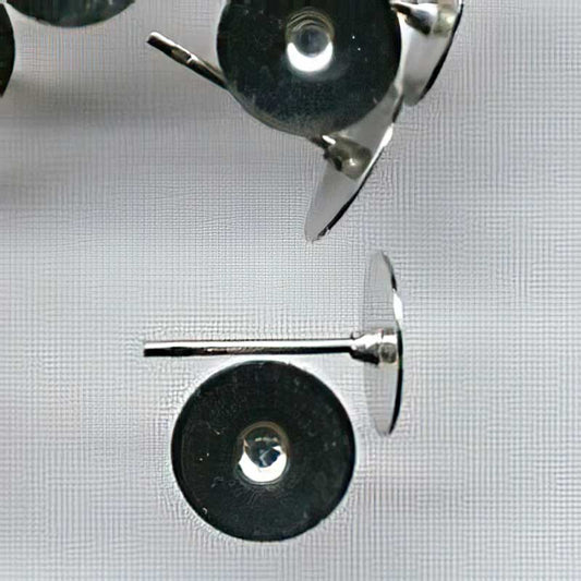 Earring - 8mm Flat Studs for Gluing - Nickel Colour (4 pairs)