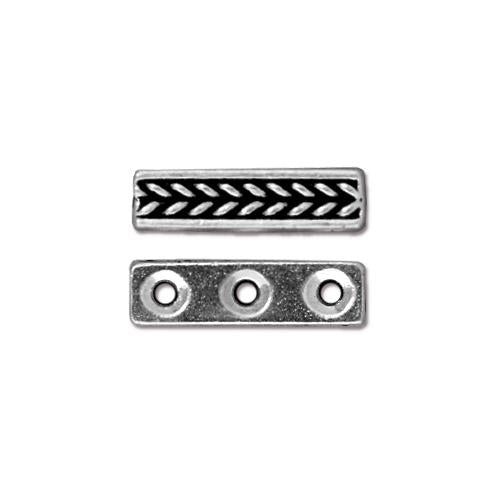 Separator/Connector - 3-Hole Braided Bar - Antiqued Silver