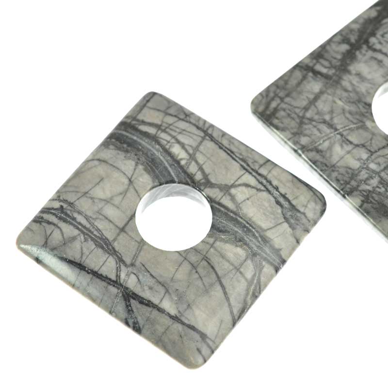 Stone - 40mm Square Donut Pendant - Picasso Jasper