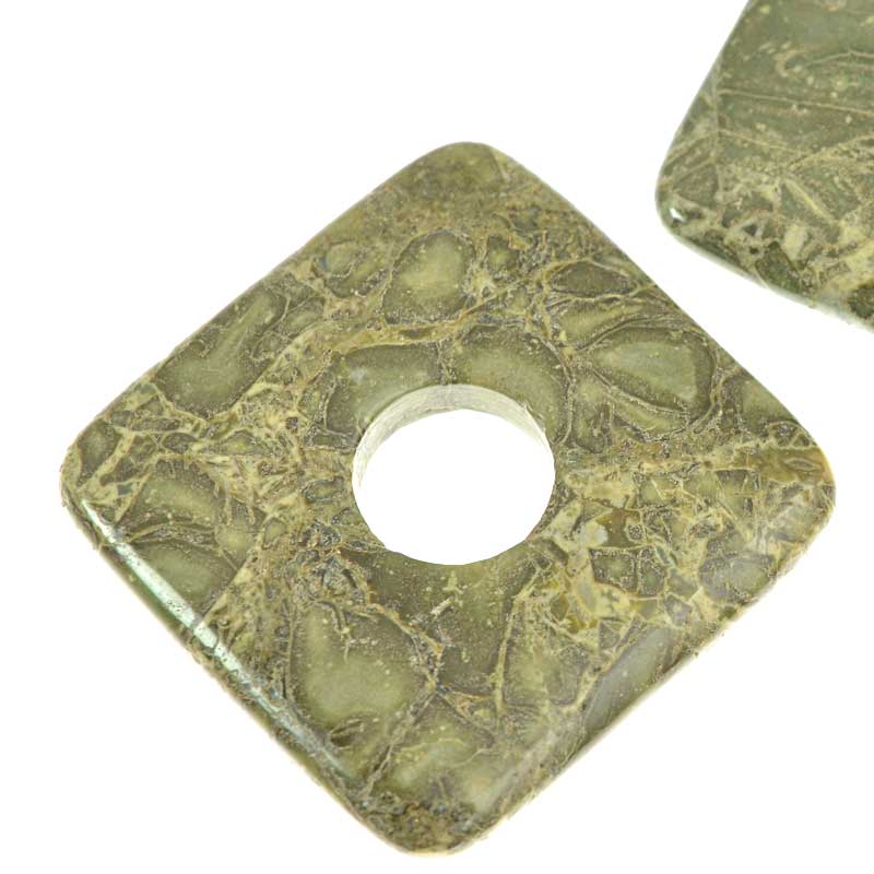 Stone - 40mm Square Donut Pendant - African Green Brecciated Jasper