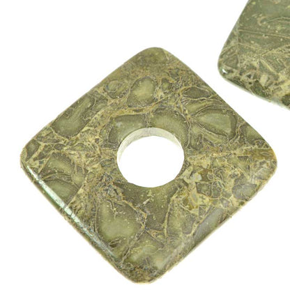 Stone - 40mm Square Donut Pendant - African Green Brecciated Jasper