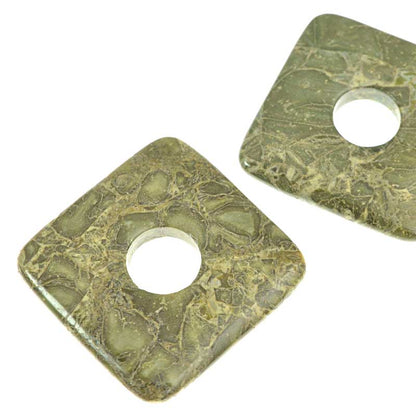 Stone - 40mm Square Donut Pendant - African Green Brecciated Jasper