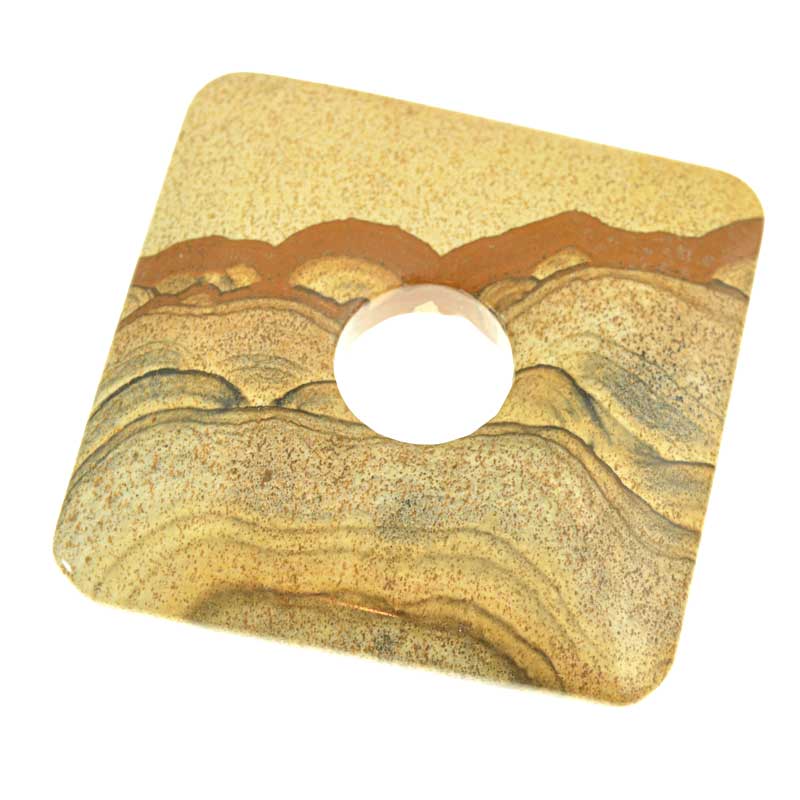 Stone - 50mm Square Donut Pendant - Picture Jasper