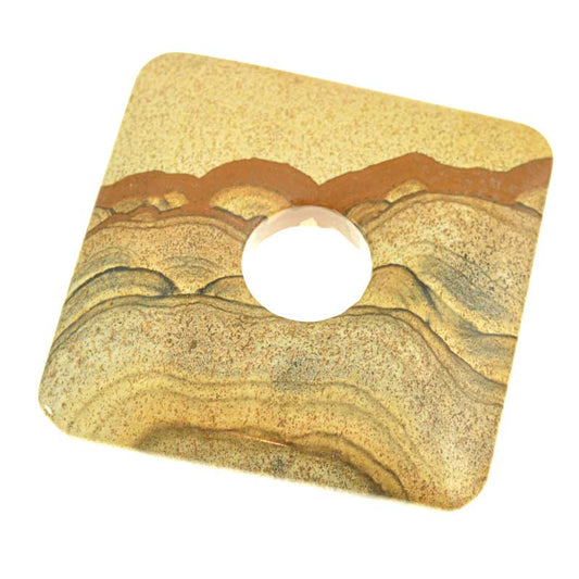 Stone - 50mm Square Donut Pendant - Picture Jasper