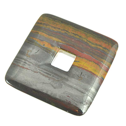 Stone - 50mm Square Donut Pendant - Tiger Iron
