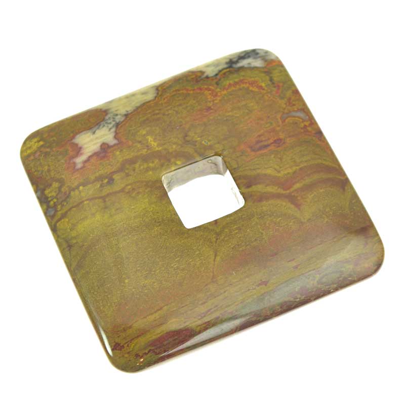 Stone - 50mm Square Donut Pendant - Tiger Iron