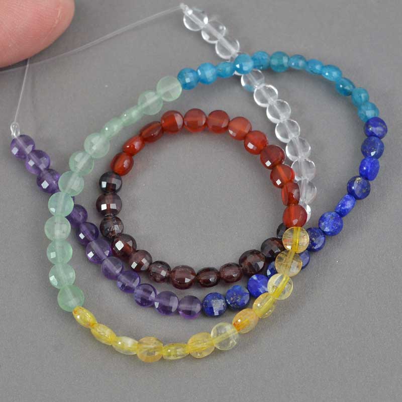 4mm Diamond Cut Coin ChakraBeads 16in