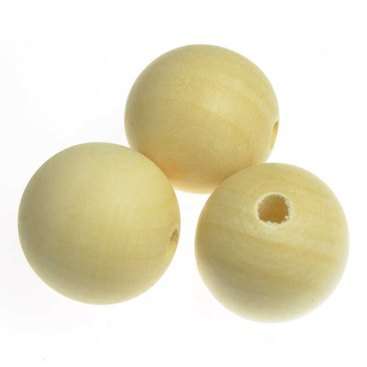 Wood Beads - 30mm - Round - Natural