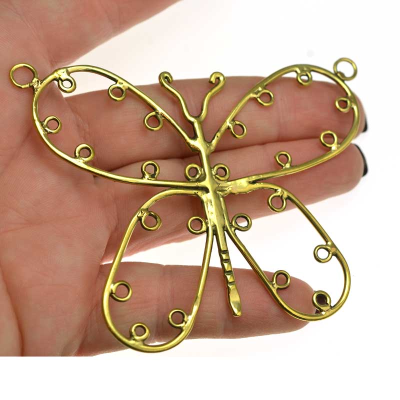 Ooak - Handmade Pendant Frame -  Butterfly - Bright Brass
