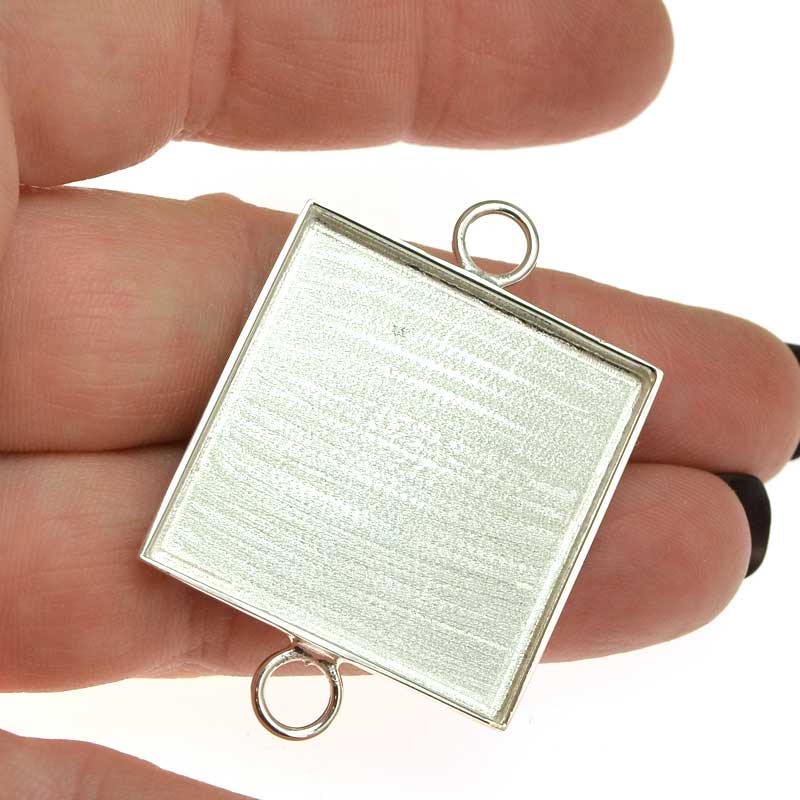 Resin Bezel Tray -  Square Link - Bright Silver