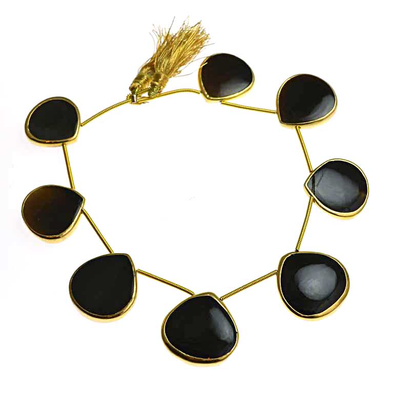 Black Agate Tear Drops Goldplated 8pcs