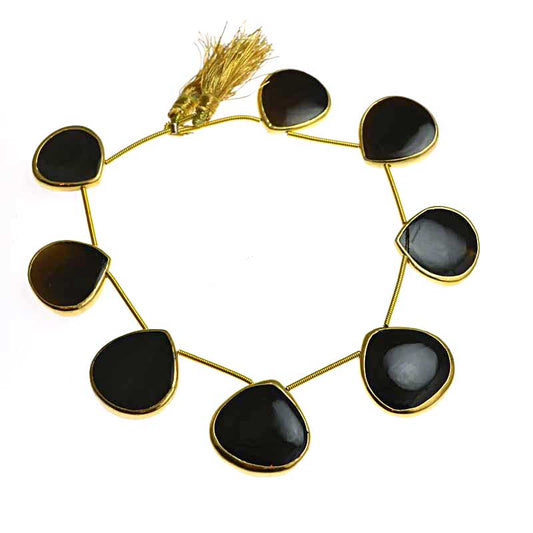 Black Agate Tear Drops Goldplated 8pcs