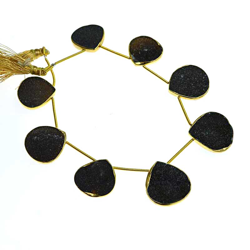Black Agate Tear Drops Goldplated 8pcs