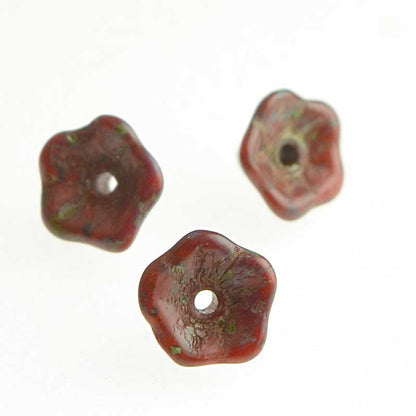 Glass Bead Flared Cup Pressed Bell - 7x5mm - Coral Picasso (Pack)