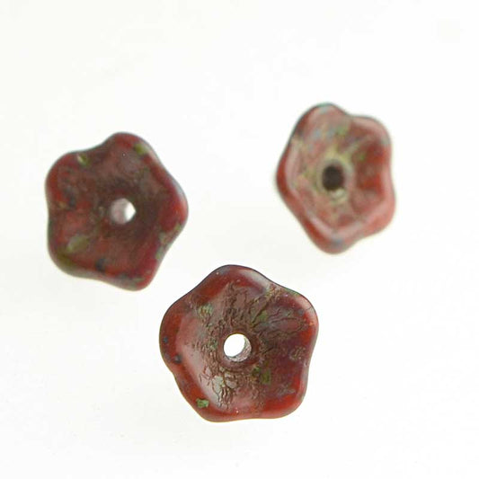 Glass Bead Flared Cup Pressed Bell - 7x5mm - Coral Picasso (Pack)