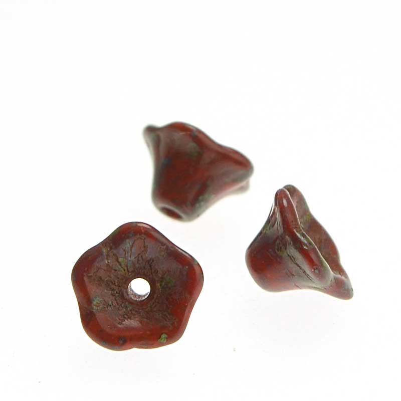 Glass Bead Flared Cup Pressed Bell - 7x5mm - Coral Picasso (Pack)