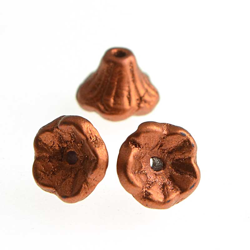 Glass Bead Flared Cup Pressed Bell - 7x5mm - Metallic Copper (Pack)