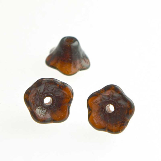 Glass Bead Flared Cup Pressed Bell - 7x5mm - Topaz Jet (Pack)