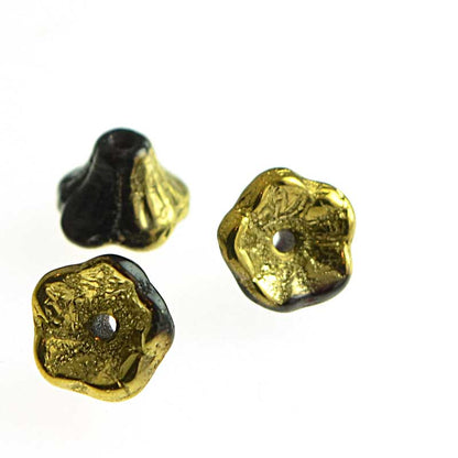 Glass Bead Flared Cup Pressed Bell - 7x5mm - Jet Gold (Pack)