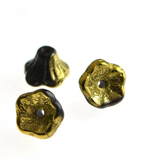 Glass Bead Flared Cup Pressed Bell - 7x5mm - Jet Gold (Pack)
