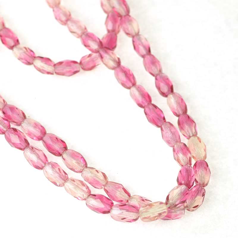 Fire Polish - 4x6mm - Faceted Oval - Rosewater (25)