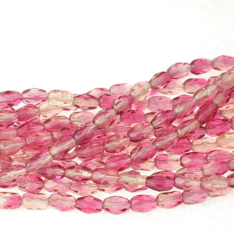 Fire Polish - 4x6mm - Faceted Oval - Rosewater (25)