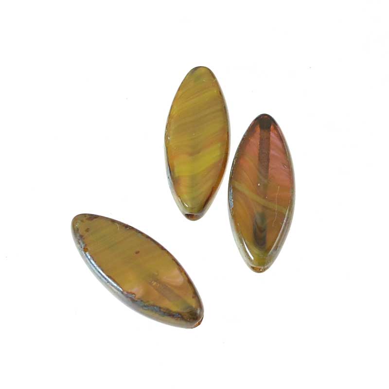 Glass Beads - 8x20mm Flat Pointed Oval - Fall Fires (10)