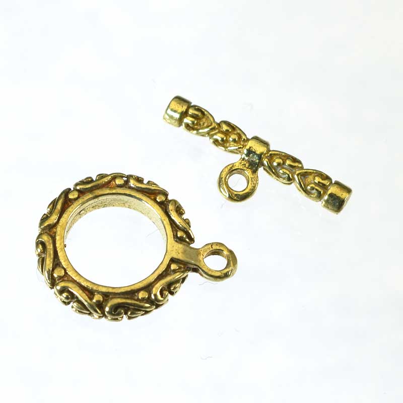 Toggle Clasp -  Ornated Carved - Bright Brass