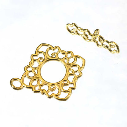 Toggle Clasp -  Lacy Square - Gold Plated
