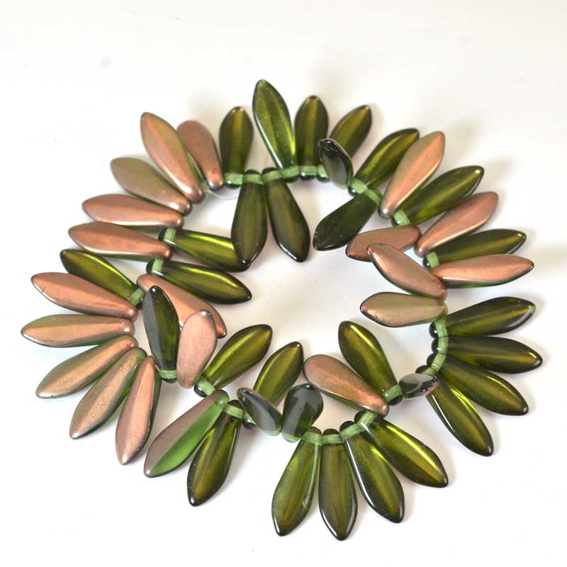 Fringe Beads Dagger Beads - 15mm - Olive Capri (25)