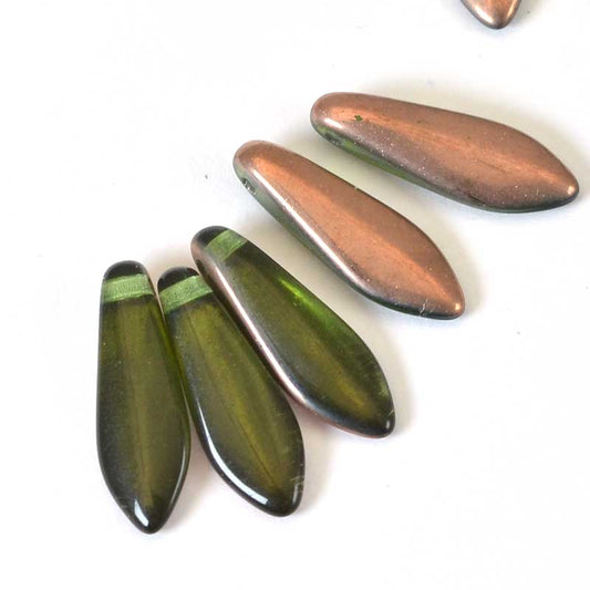 Fringe Beads Dagger Beads - 15mm - Olive Capri (25)