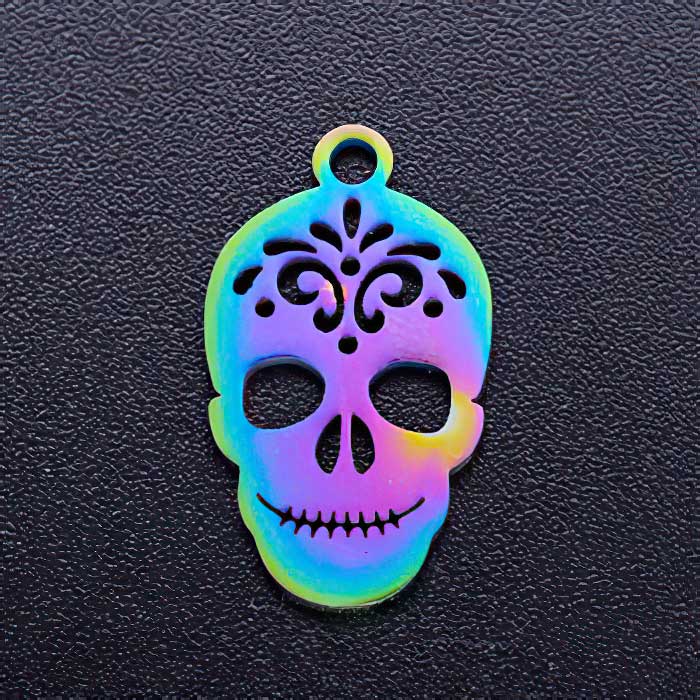 Sugar Skull Charm Rainbow Stainless 2