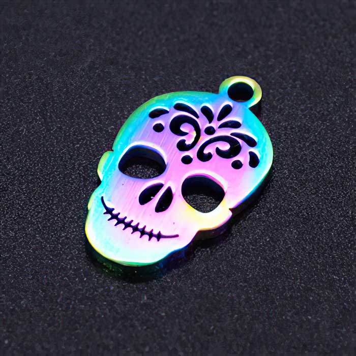 Sugar Skull Charm Rainbow Stainless 2