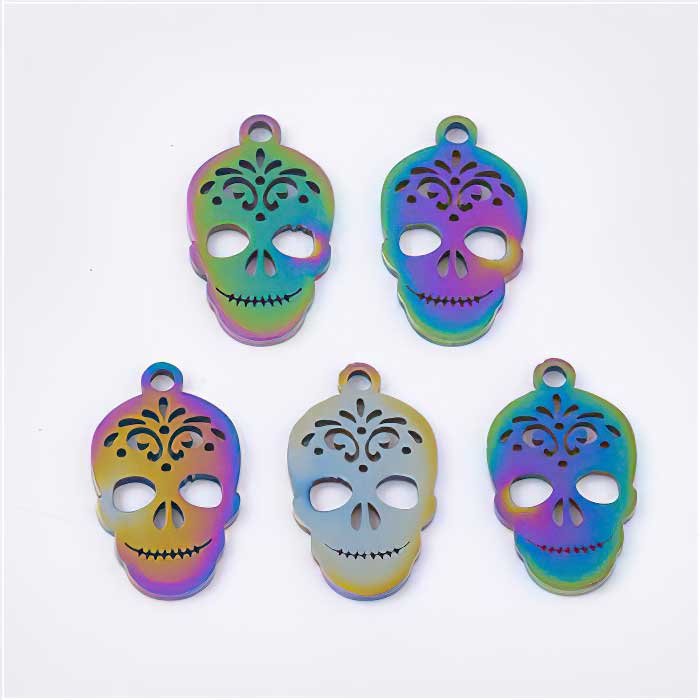 Sugar Skull Charm Rainbow Stainless 2
