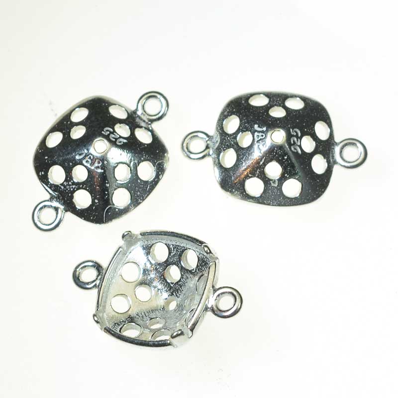 Stone Setting - ID 10mm Square Turtleback Link - Sterling Silver (2)