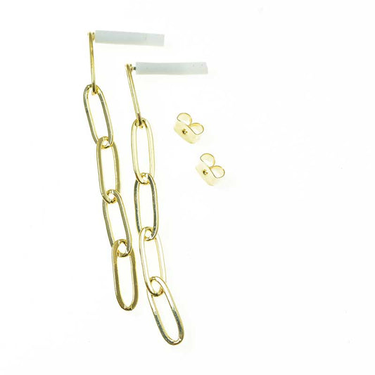 Earring -  PaperClip Cable - Bright Gold Plated (Pair)
