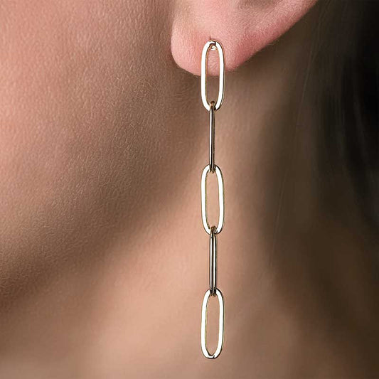 Earring -  PaperClip Cable - Bright Gold Plated (Pair)