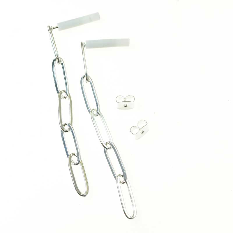 Earring -  PaperClip Cable - Bright Silver (Pair)