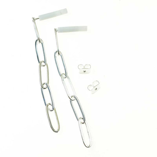 Earring -  PaperClip Cable - Bright Silver (Pair)