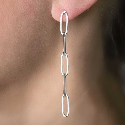 Earring -  PaperClip Cable - Bright Silver (Pair)