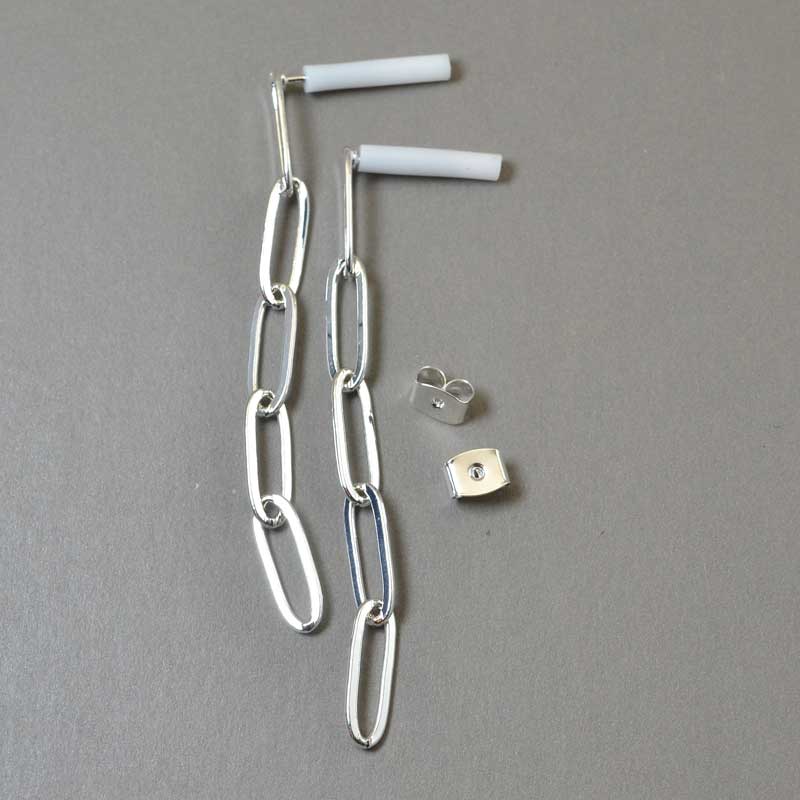 Earring -  PaperClip Cable - Bright Silver (Pair)