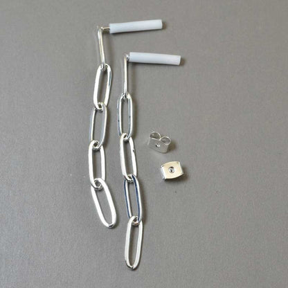 Earring -  PaperClip Cable - Bright Silver (Pair)