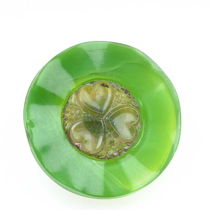Czech Glass Button -  Heart Flower - Key Lime