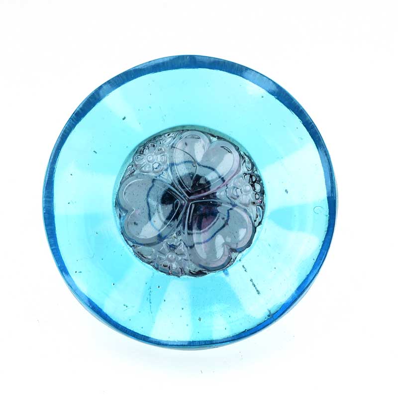 Czech Glass Button -  Heart Flower - Aqualicious
