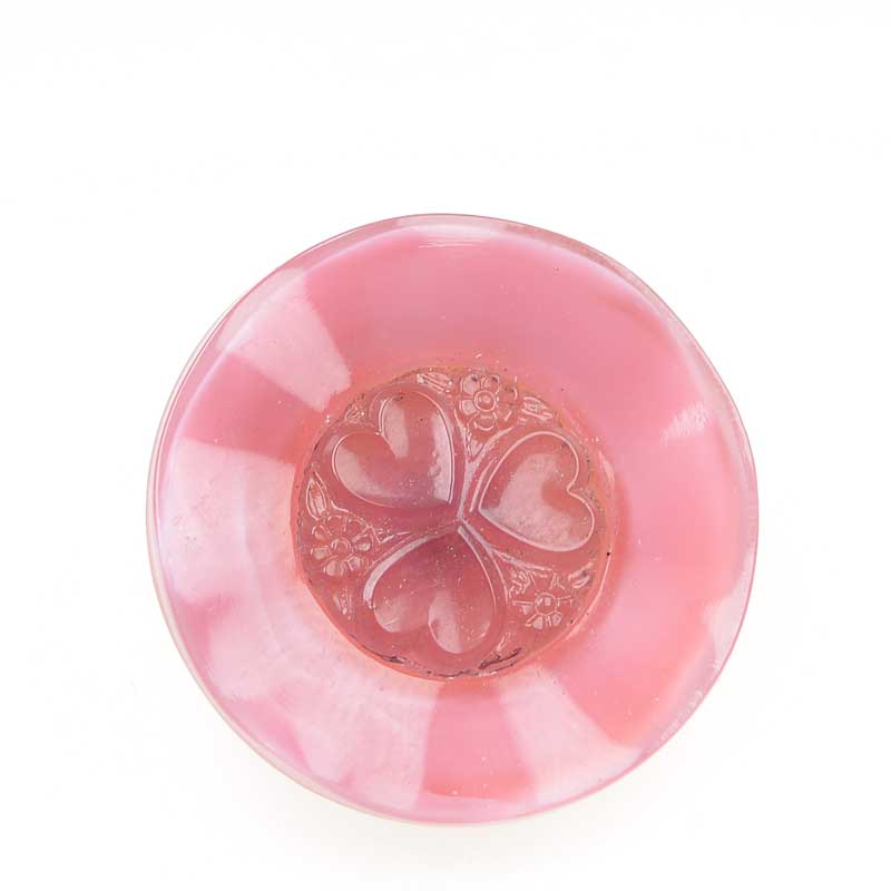 Czech Glass Button -  Heart Flower - Rosy Posy Pink