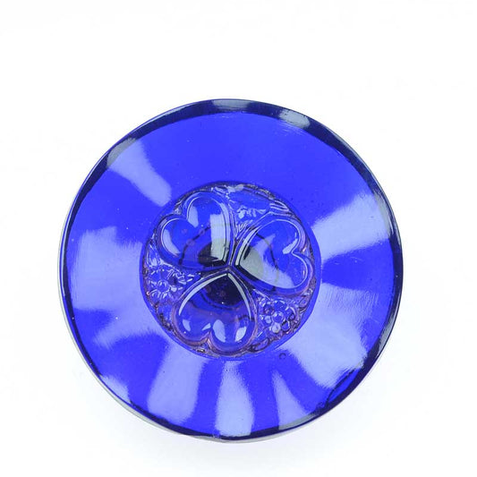 Czech Glass Button -  Heart Flower - So Cobalt