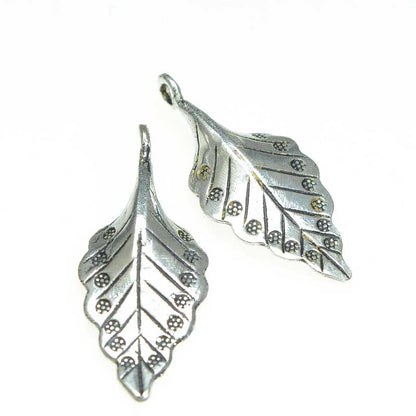 Dotted Leaf Charm Antiqued Silver pair